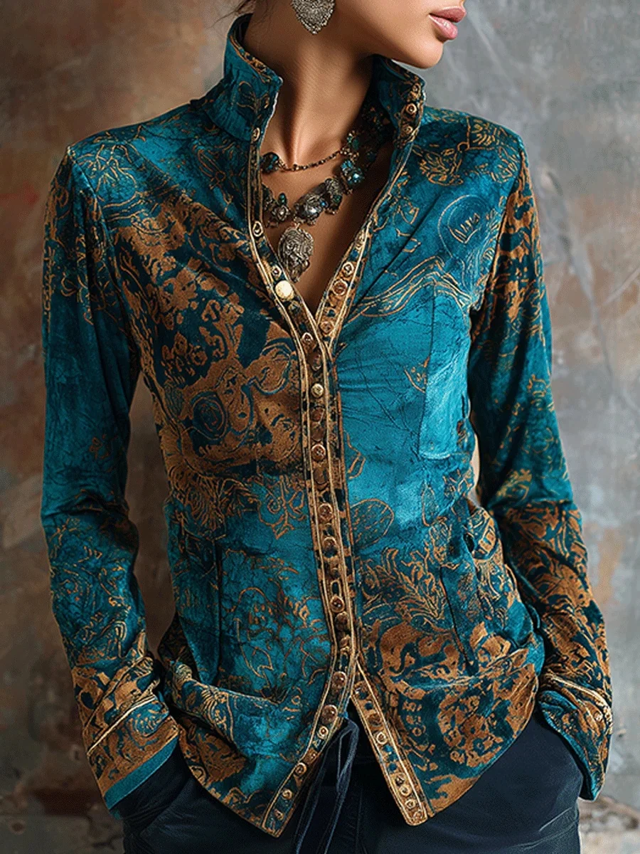 

Flower Printed Long Sleeve Women Shirt Blouse Retro Single Breasted Slim Fit Spring Autumn Shirt Top New Bohemian Blouse