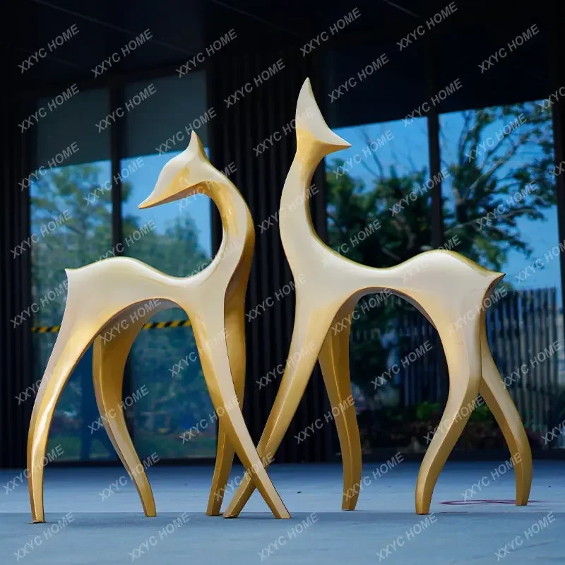 Sika Deer Sculpture Outdoor Courtyard Landscape Community Lawn Imitation Copper Deer Decoration Ornaments