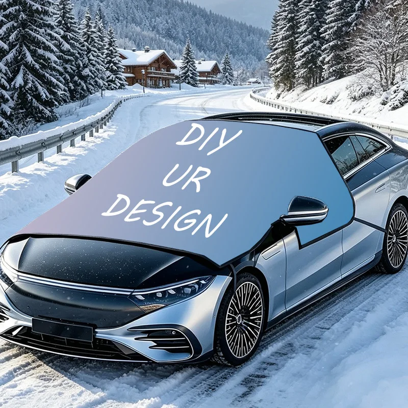 2D FLAT 1pc Custom Car Snow Shield, Personalized with Your Photo, Logo or Custom Pattern, Semi‑Cover Vehicle Snow Guard.