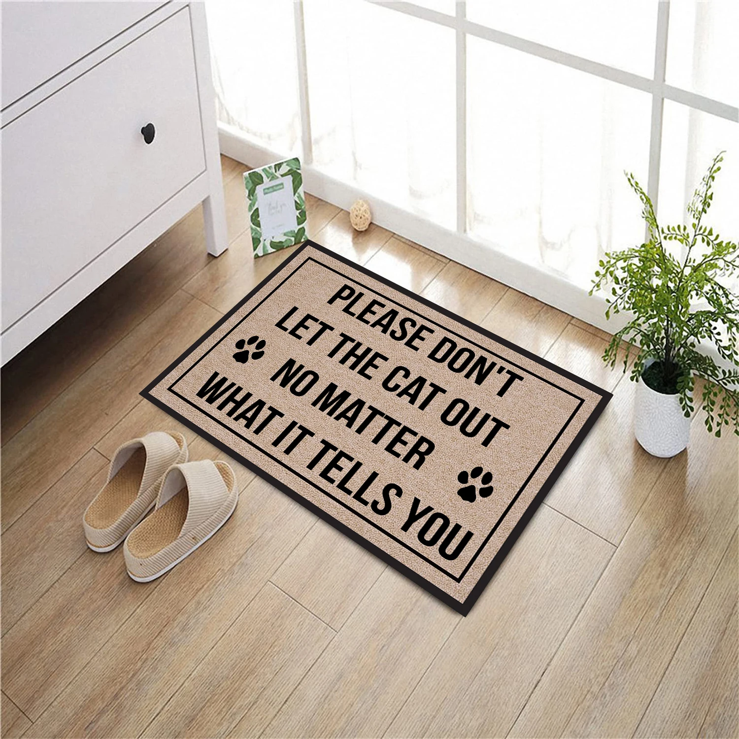 من فضلك لا تخرج القطة لا توهم ما يخبرك ممسحة المطاط الحمام المطبخ حصيرة حديقة المرآب باب الكلمة حصيرة