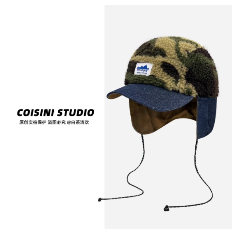2025 جديد الدنيم تقسم الحملان الصوف تحلق قبعة للرجال والنساء الخريف والشتاء في الهواء الطلق الدافئة سدادات حماية الأذن الدانتيل متابعة منفذها القبعات #1