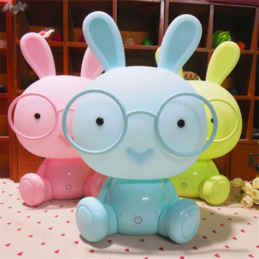 New Card Wearing Glasses Cute Rabbit Decoration Small Night Light Children S Bedside Eye Protection Desk Lamp Desktop Decoration