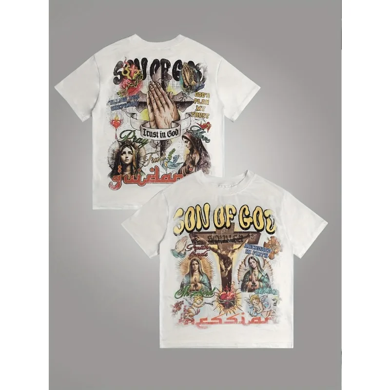 

Easter Inspiration Shirt Anime Character Print Comfortable Loose Short-sleeved - "Resurrection" Y2K Design Short-sleeved