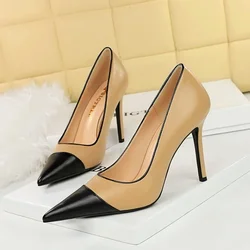 BIGTREE Shoes Khaki Women Pumps Mixed Colors Pointed High Heels Pu Leather Shoes Women Heels OL Profession Stilettos Office Shoe