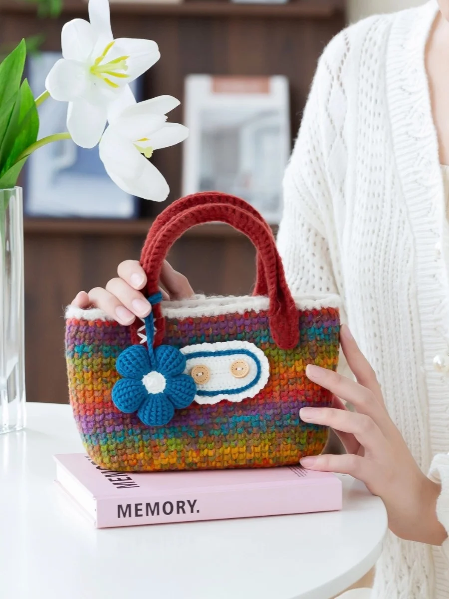 

Handmade DIY Crochet Material Bag Fun Weaving Society Garden Painting Handbag Leisure Time Killer Yarn Material from China