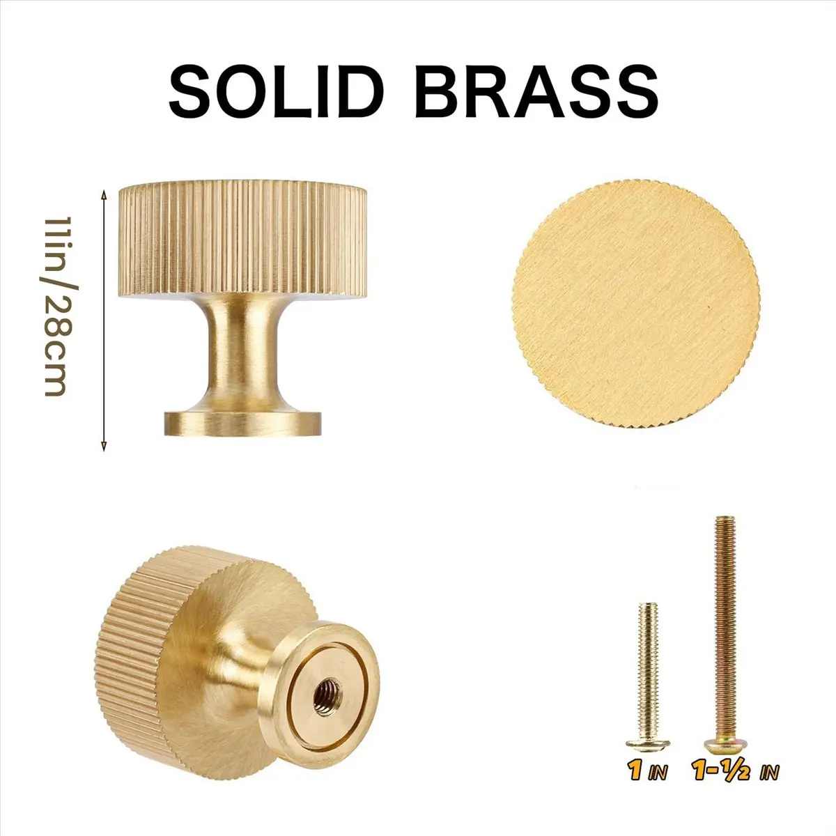 *A02R 4 قطع مقابض خزانة نحاسية صلبة تسحب درج خزانة مضمد مقابض ذهبية مقابض حديثة (1 × 1 بوصة / 28 مم × 28 مم)، مصقولة