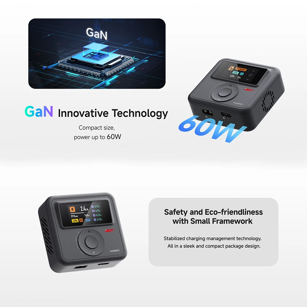 ISDT 405AC 60W Smart Charger GaN แบตเตอรี่ Charger AC 100 ~ 240V lPS หน้าจอ APP ควบคุมสําหรับชีวิต LiHv LiPo 1 ~ 4SPb 1 ~ 7S/NiMH/Cd 1 ~ 12S