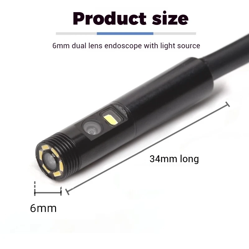 6mm HD Dual Lens Endoskop Kamera Automotive Reparatur Inspektion Industrielle Pipeline Sonde USB Verbindung Android Handy