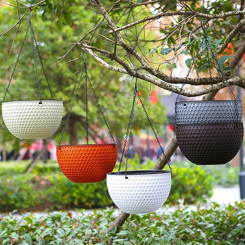 Panier suspendu en plastique rotin, diamètre supérieur 16.5cm, Pot suspendu pour plantes vertes succulentes, Pot suspendu en nid d'abeille