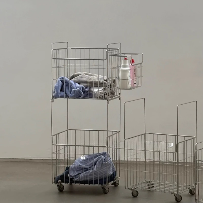 

304 stainless steel laundry basket/laundry basket large capacity laundry basket double layer movable cart