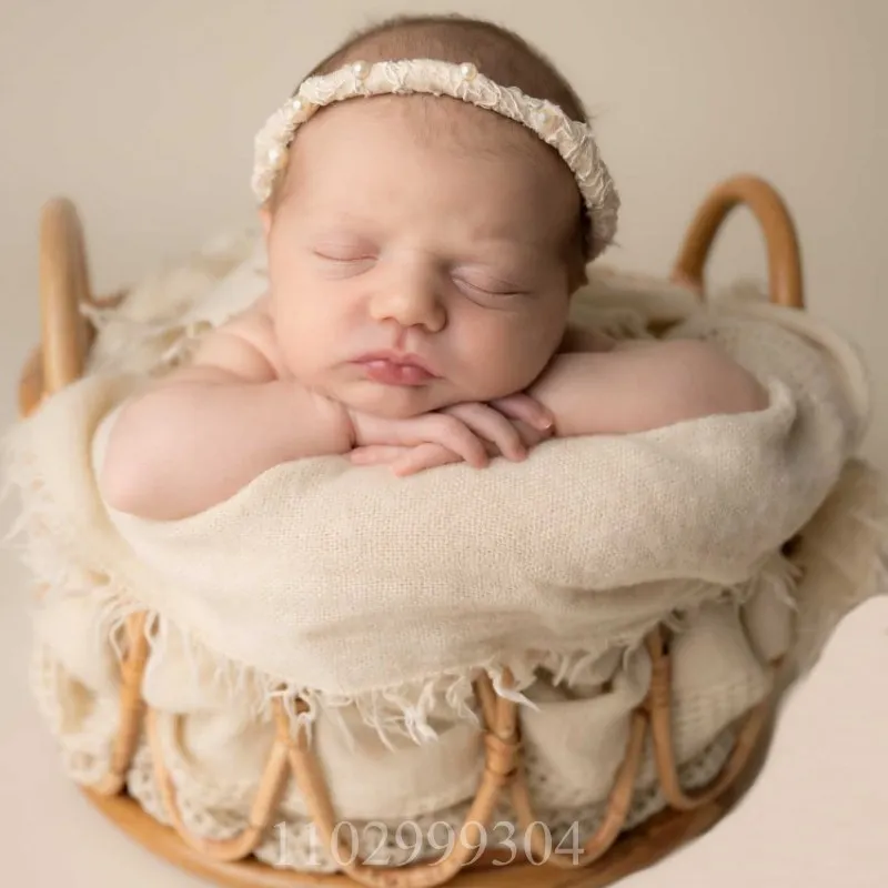 Newborn Photography Props Baby Bed Retro Rattan Round Basket Chair Bebe Photo Accesor Recien Baby Girl Boy Posing Bed Background