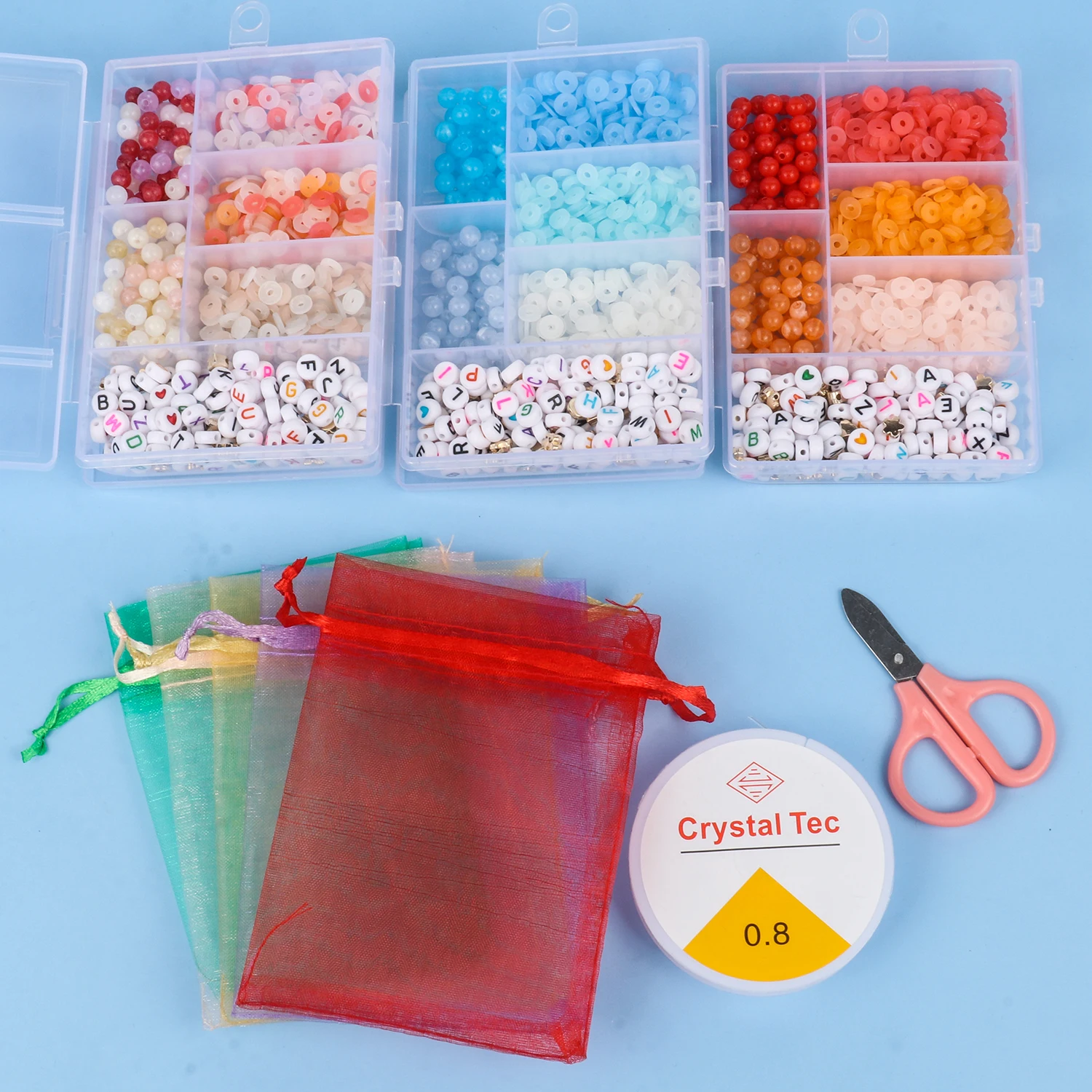 

1Set Flat Round Polymer Clay Spacer Beads Kit Charms Letter Acrylic Box Diy Kid Bracelets Loose Beads Jewelry Making Earring Set