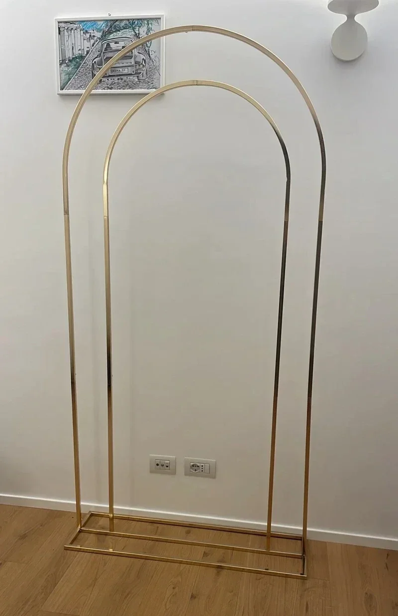 Vergoldeter Doppelbogen-Ballonständer 1 Stück Glänzendes Metall-Displayregal für Hochzeit Geburtstagsfeier Willkommensschild Türrahmen – Detail 8