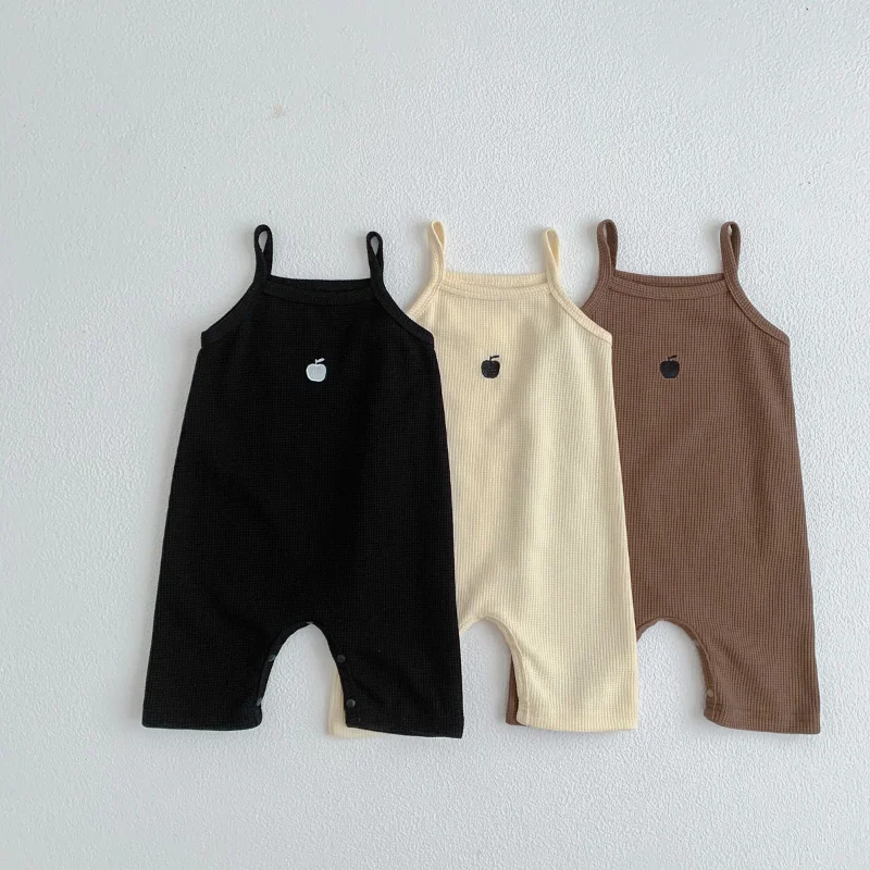 Autumn Baby Overalls Boy Girl Fashion Apple Print Strap Romper Bodysuit