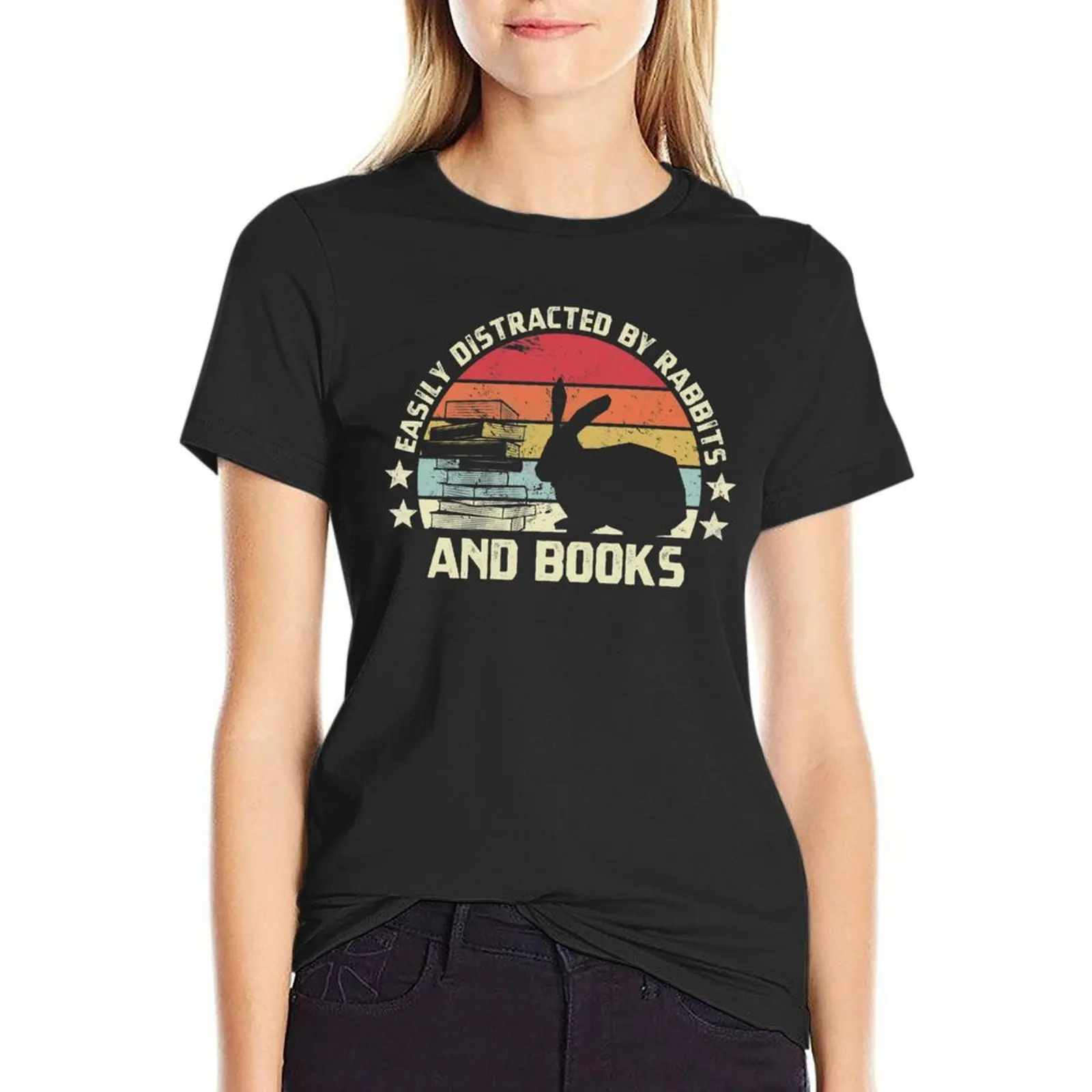 

Easily distracted by rabbits and books vintage readers and rabbits lovers gift T-shirt