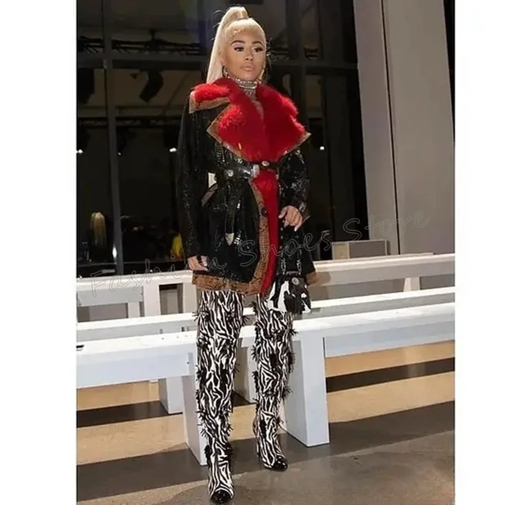 

Black And White Splicing Pointed Toe Boots Stilettos High Heels High Heel Shoes for Women Heels 2025 New Zapatos Para Mujere