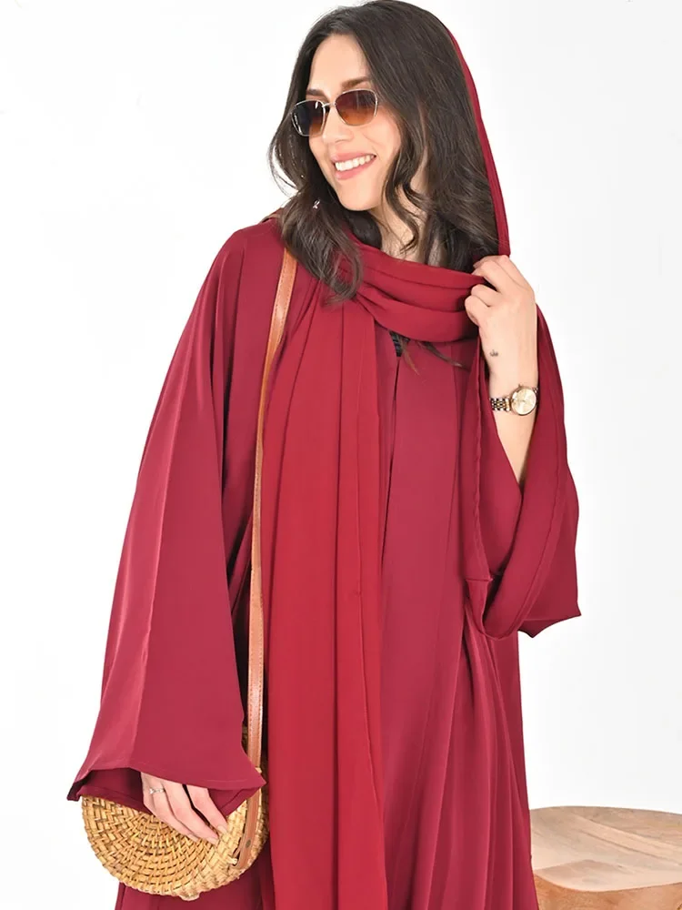 

Stylish African Red Cotton Silk Women's Maxi Dress Traditional Muslim Abaya Apparel for Travel, Parties, Street Style