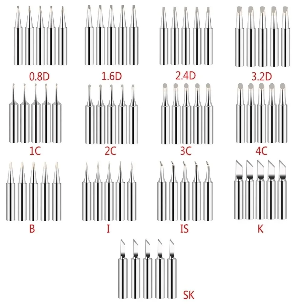 5Pcs 900M-T Series Soldering Iron Tips IS/I/B/K/SK/2.4D/3.2D/1C/2C/3C/4C Lead-Free Welding Tips Head