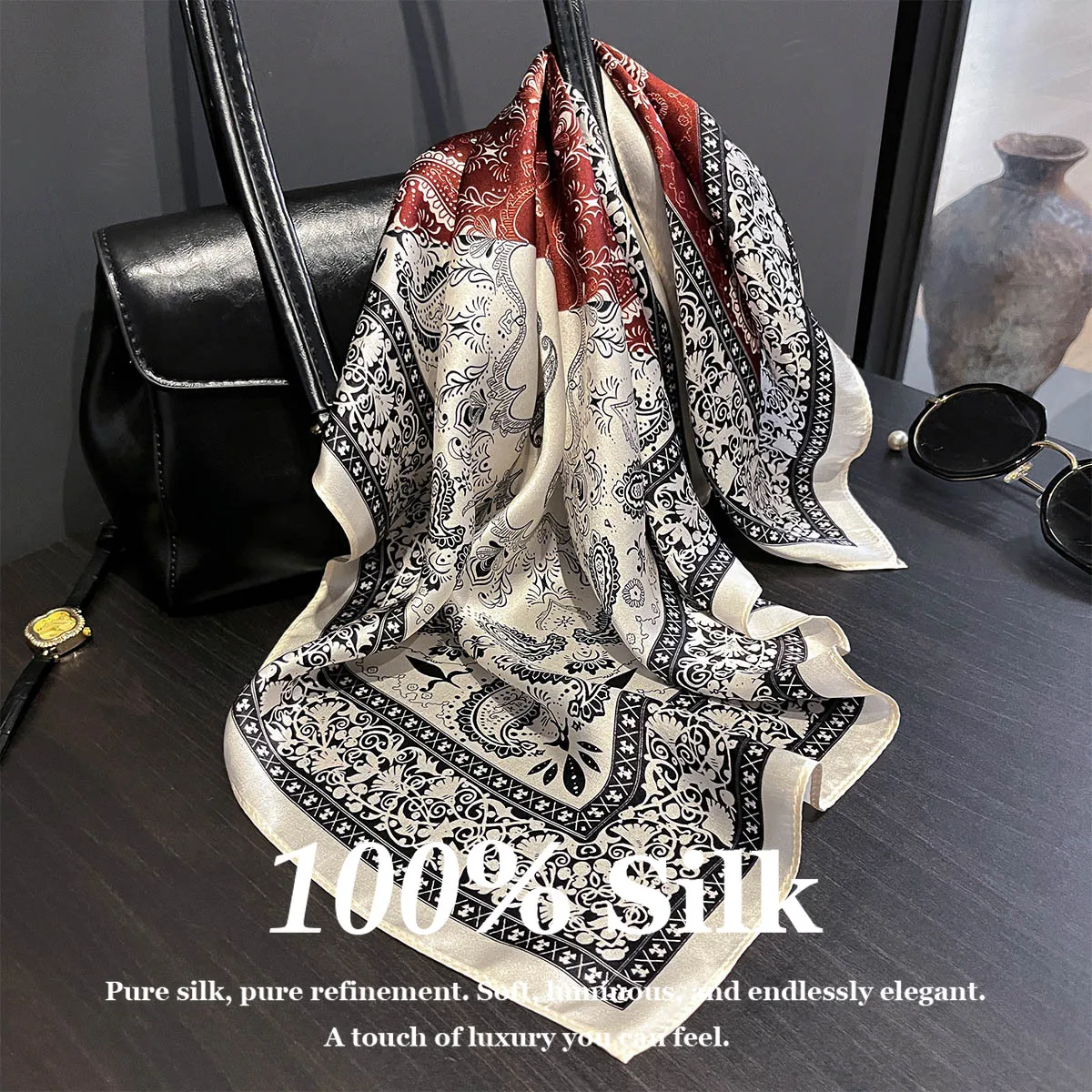 Luxuriöser 100% Seiden-Quadratschal für Damen, Sommer-Halstuch mit Paisley-Print, Hijab, Foulard, Strandtuch, Echarpe, Bufanda