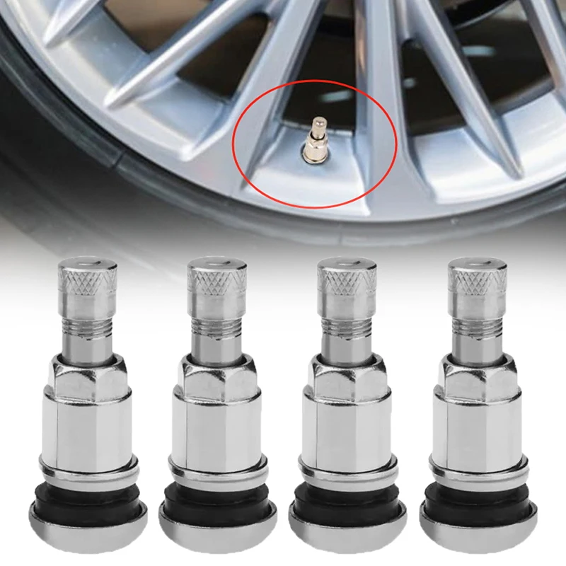 

Pack of 4 Universal Automobile & Motorcycle Tire Valves, TR525 All-Steel Explosion-Proof, 11.3 Bore with Dust Caps