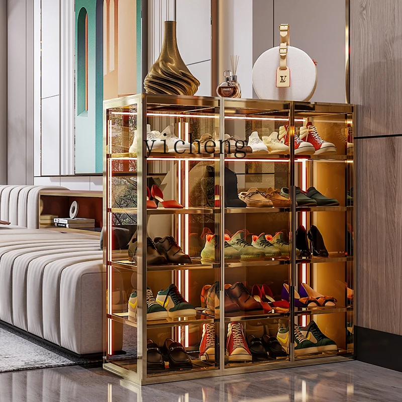 YFY  glass door, shoe cabinet, entrance to household entrance foyer, large-capacity modern all-aluminum alloy