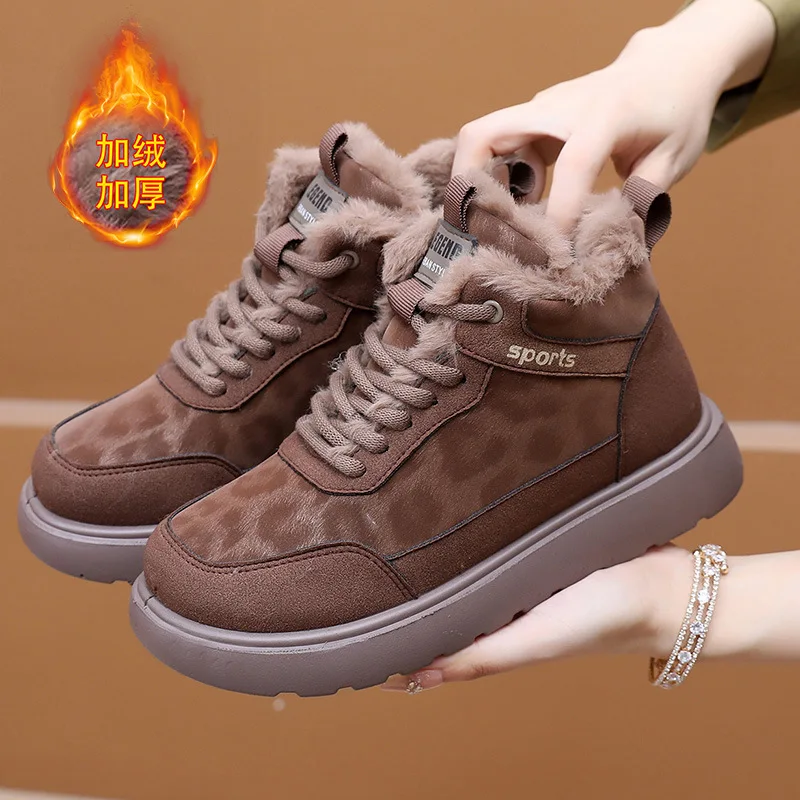 

Plus Size Shoes for Women Winter Fashion Warm Plush Lace Up Platform Wedges Flats Sneakers Snow Boots 35-41 Ankle Boots