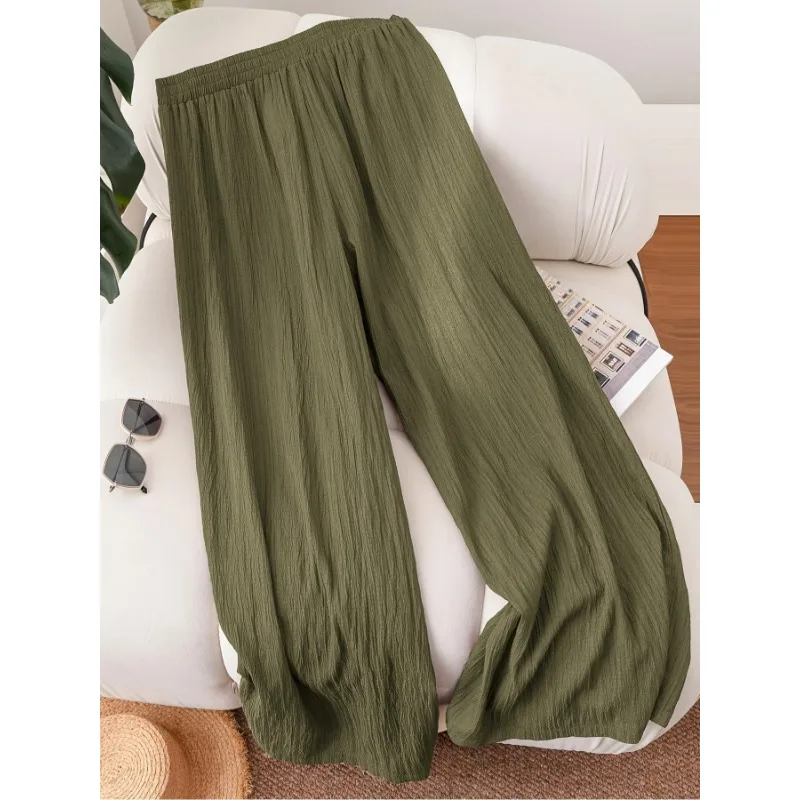 بالإضافة إلى حجم المرأة المألوف بلون واسعة الساق السراويل السيدات مرونة الخصر الرباط عارضة السراويل فضفاضة مريحة