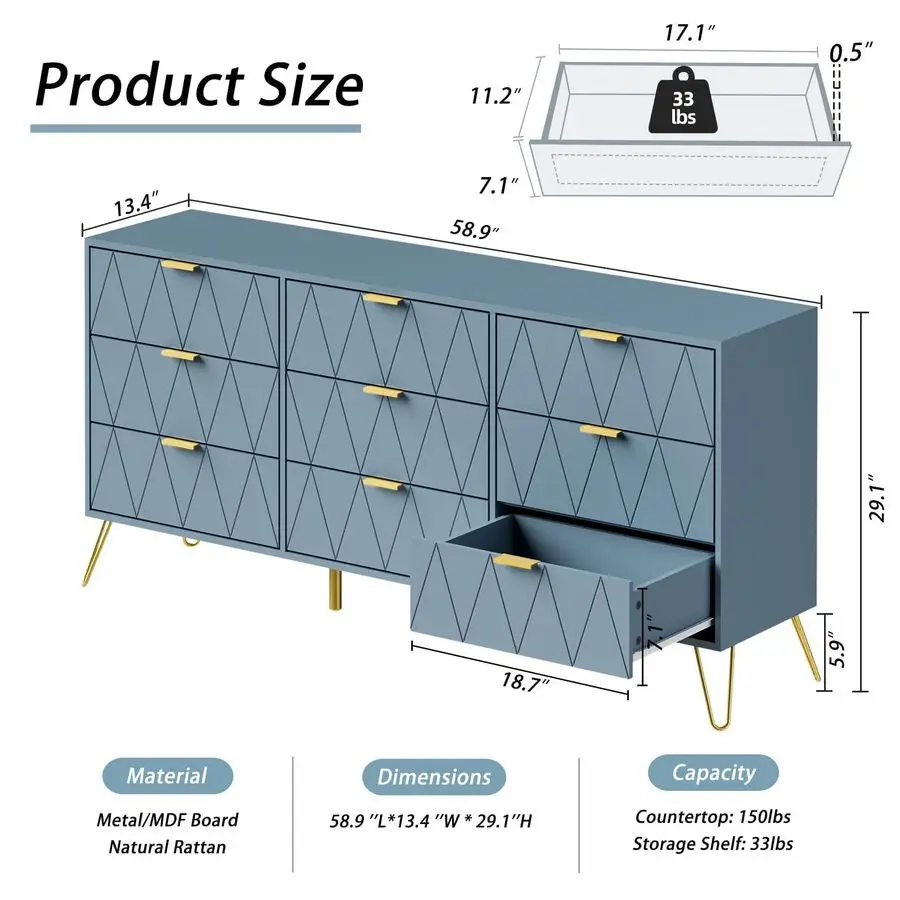 9-Drawer Wood Dresser 2
