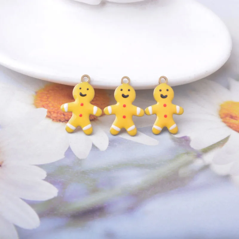 10 قطعة إكسسوارات مجوهرات عيد الميلاد رجل خبز الزنجبيل على الوجهين المينا الصغيرة لطيف معلقة النحاس صنع المجوهرات