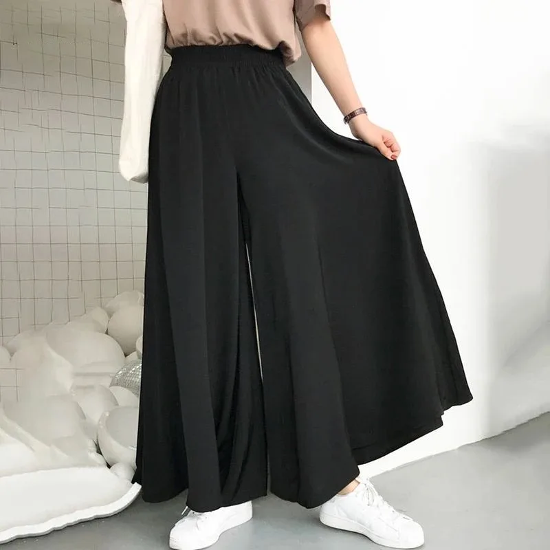 Spring And Summer Women\'s Plus Size Wide Leg Pants Ice Silk Fold Retro Minimalist Mid Rise Elastic Drape Straight Leg Trousers