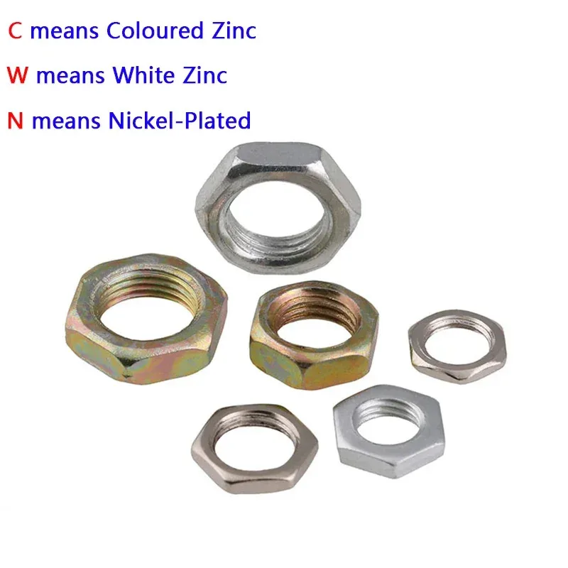 

Coloured Zinc / White Zinc / Nickel-Plated Hex Hexagon Thin Nuts Fine-Thread Nut M7 M8 M9 M10 M12 M14 M16
