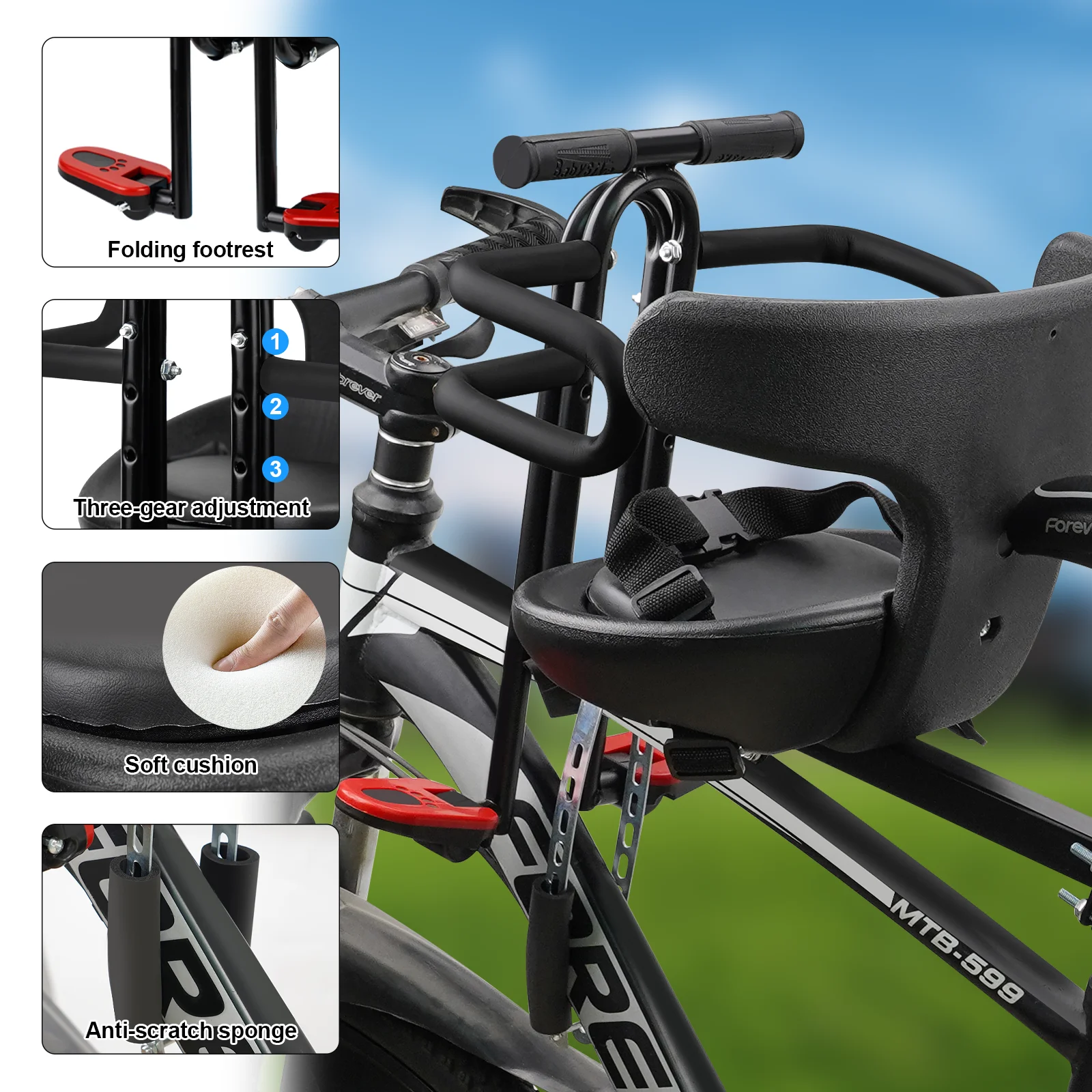 Front Mounted Child mtb Bike Seat for 3 4 5 6year sold Soft baby seat mountain bicycle frame Quick Release kids saddle parts