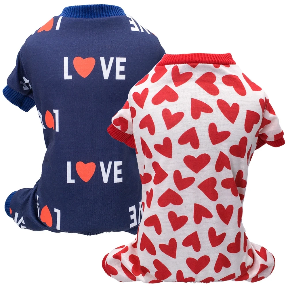 Pet Dog Pajamas for Small Dogs Heart Print Dog Jumpsuit Schnauzer Chihuahua Clothes Comfy Stretchy Yorkie Puppy Nightshirt