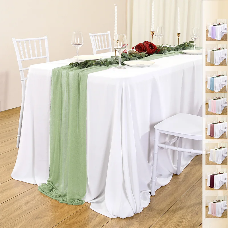 

Sage Green Chiffon Table Runner, Luxury Gauze Wedding Arch Chair Sashes ,for Party Festival Baby Birthday Table Decor 75x400cm