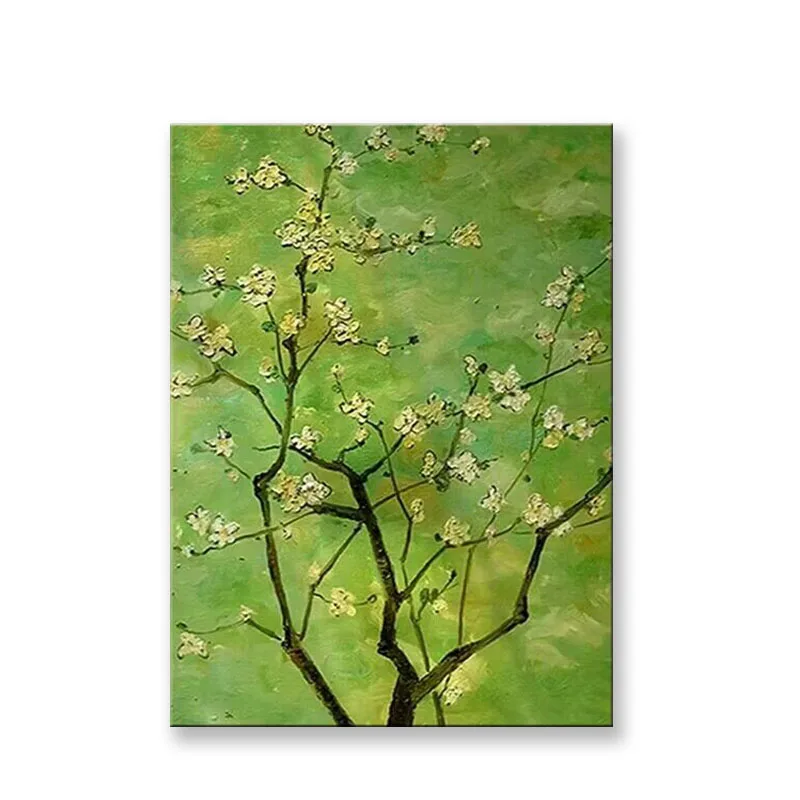 

Plum Blossom Blooming Hand Painted Oil Painting Green Plant Pastoral Style For Home Decoration Bedroom Dining Room Living Room