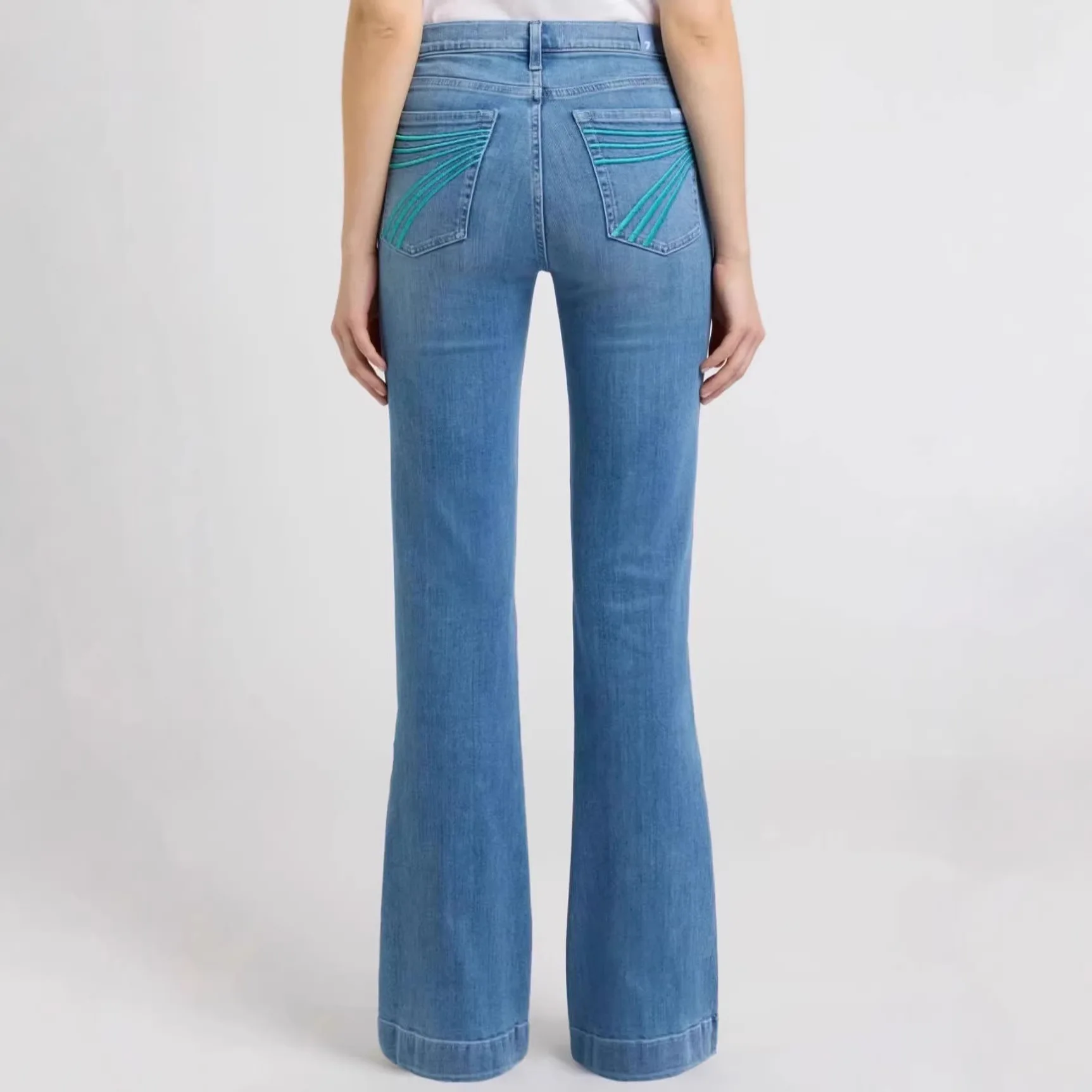 European And American Cross-Border Amazon Slim Fit Stretch Embroidered For Women Washed Retro Flared Pants Trendy Brand 7 Jeans