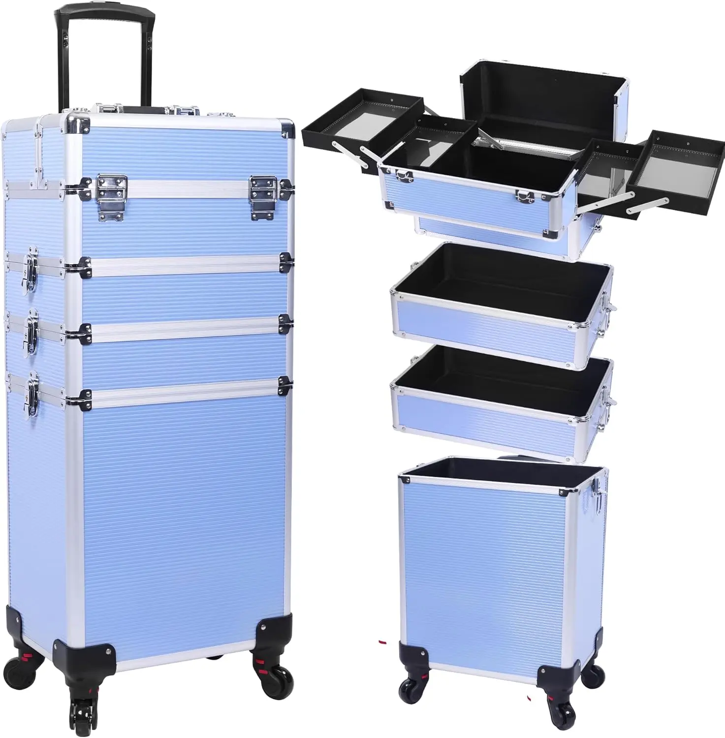 

Rolling Makeup Train Case Large Storage Cosmetic Trolley 4 in 1 Large Capacity Trolley Makeup Travel Case with Key Swivel Wheels