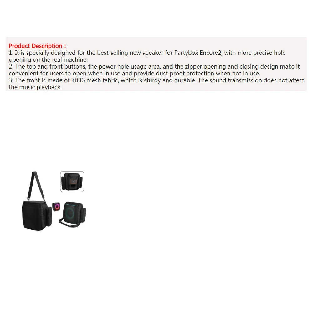 

Protective Case Dust Cover for JBL Partybox Encore 2, Speaker Sleeve with Side Pocket Microphone Storage Bag for Outdoor Travel