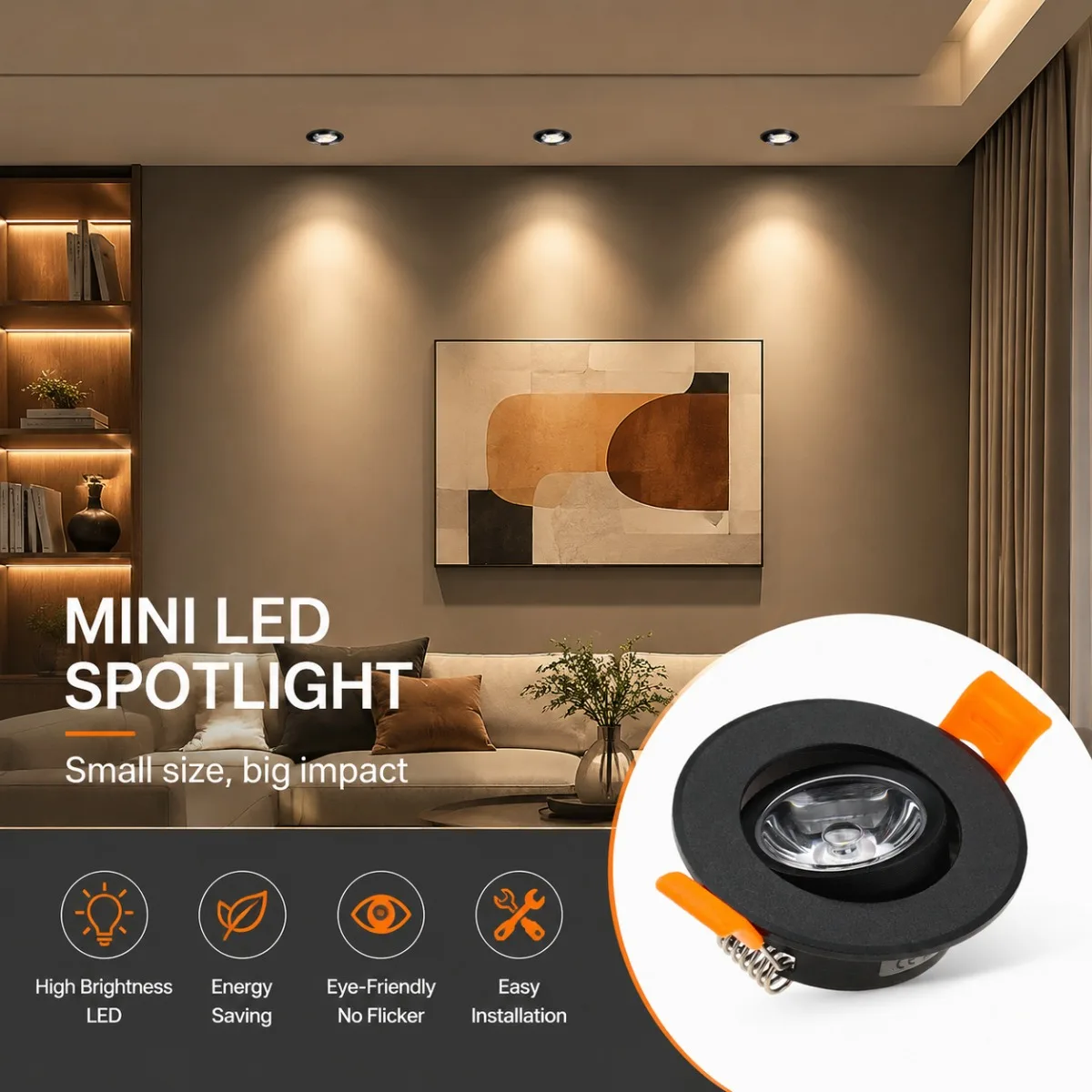 JOYINLED 3W Mini Aluminum LED Recessed Downlight, Warm/Natural/Cool White Round Spot Light, AC90-260V DC12V, 50mm Cutout
