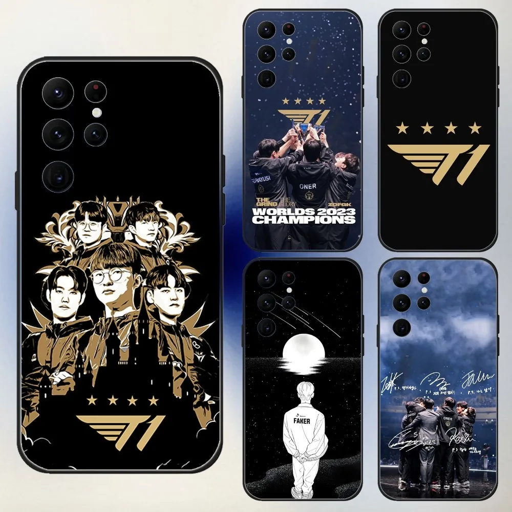 2023 T1 Team L-Lols Lck Faker Phone Case For Samsung S24,23,22,30,21,10,9,Ultra,Plus,Lite,FE,5G Black Soft Case