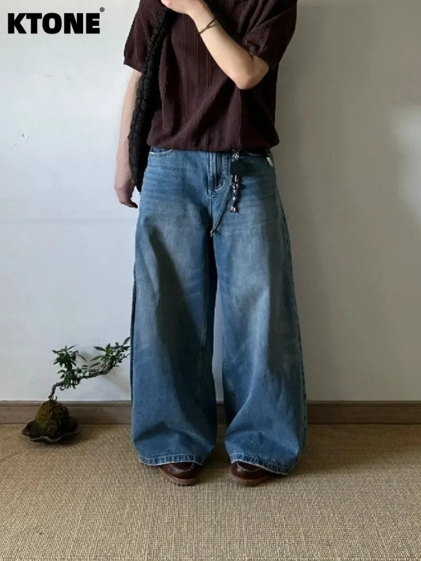 

Y2K Blue Baggy Jeans Pant Light Retro For Dating Original Drip For Man No accessories or belts included