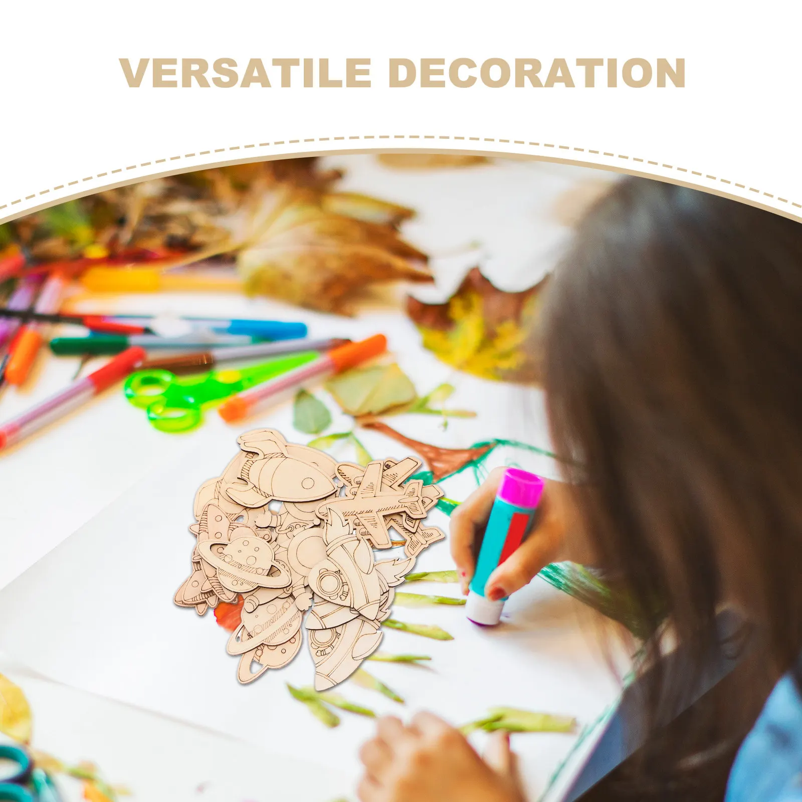 24Pcs Unfinished Wooden Space Craft Shapes Astronaut Rocket Planet Alien Painting Project Home Classroom Party Favor