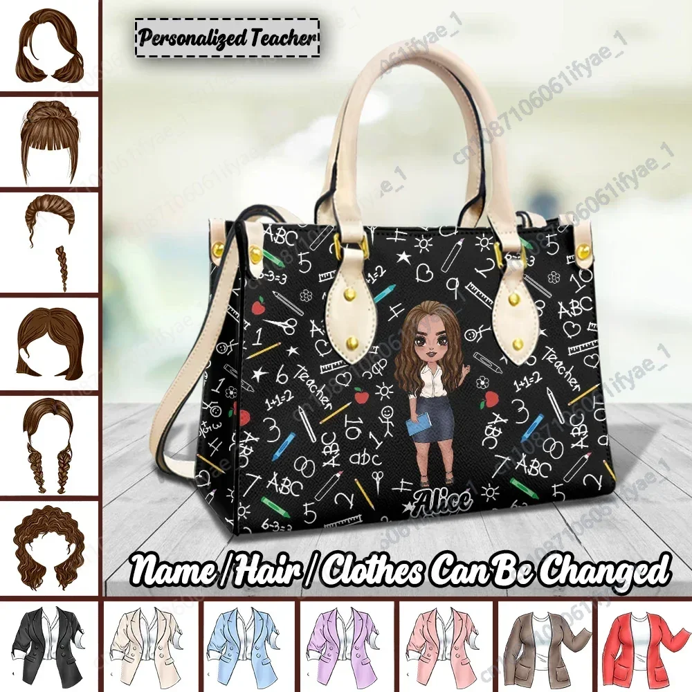 Leather Handbag for Women Teacher Gifts Female University Professor Shoulder Bags Math Teachers Personalized Design Buckle Totes