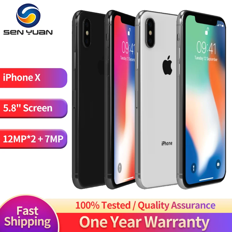 Apple iPhone X 64GB 256GB ROM 5.8 "Originele OLED Face ID A11 Hexa Core Ontgrendeld 4G LTE Mobiele Telefoon iPhone X mobiele telefoon