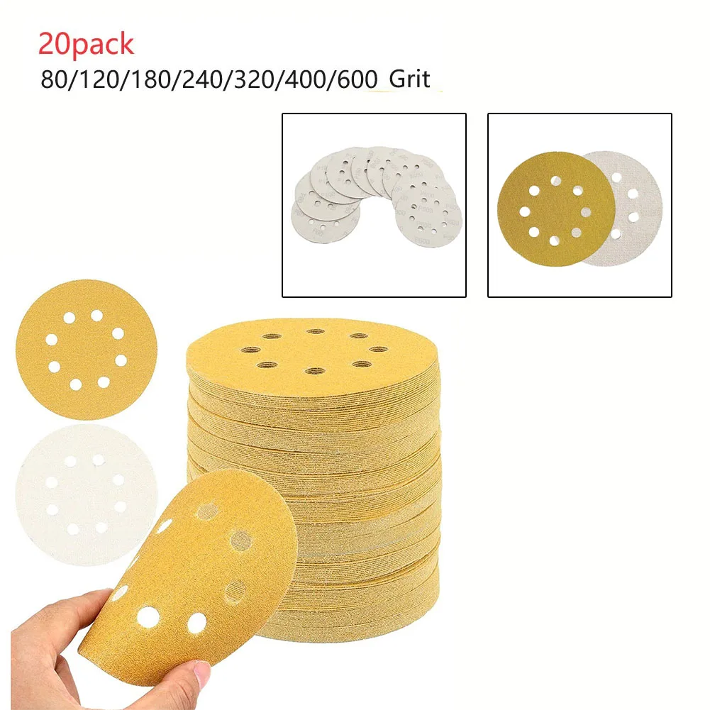

20pcs 5 Inch 8-hole 125mm Sanding Discs Sanding Polishing Sandpaper Woodworking Metal Grinding Disc Abrasive Polishing Tool