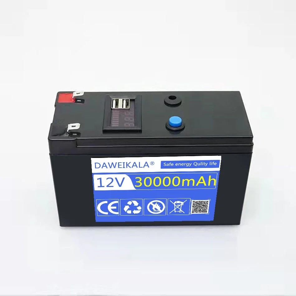 Batteria al litio 12V 30Ah 18650 batteria ricaricabile per veicolo elettrico a energia solare luci a LED batteria 12.6v 3A caricabatterie