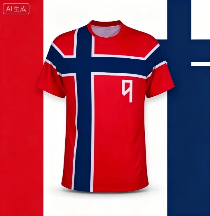SUMMER Haaland 9 Norway Soccer Jersey Norwegian Flag Cross Print Dual-sided Breathable Quick-dry Fabric Crew Neck Unisex Short