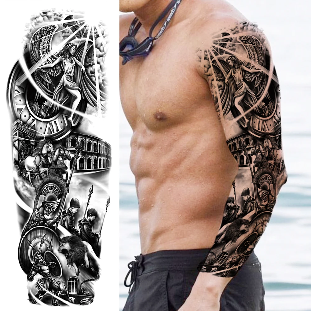 Gran Dios mitología griega Guerrero tatuajes temporales manga del brazo para  hombres mujeres León Cruz tatuaje pegatina tigre negro tatuajes falsos /  Tattoo y piercing, image size:1000x1000
