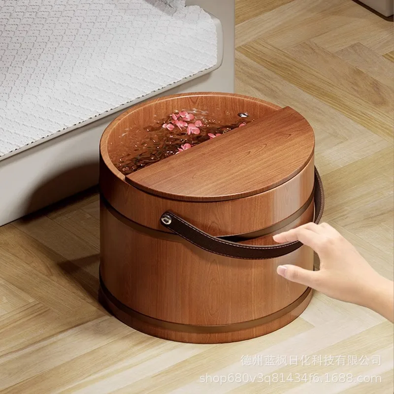 Household Massage Foot Wash Bucket for Calf Crossing Solid Wood