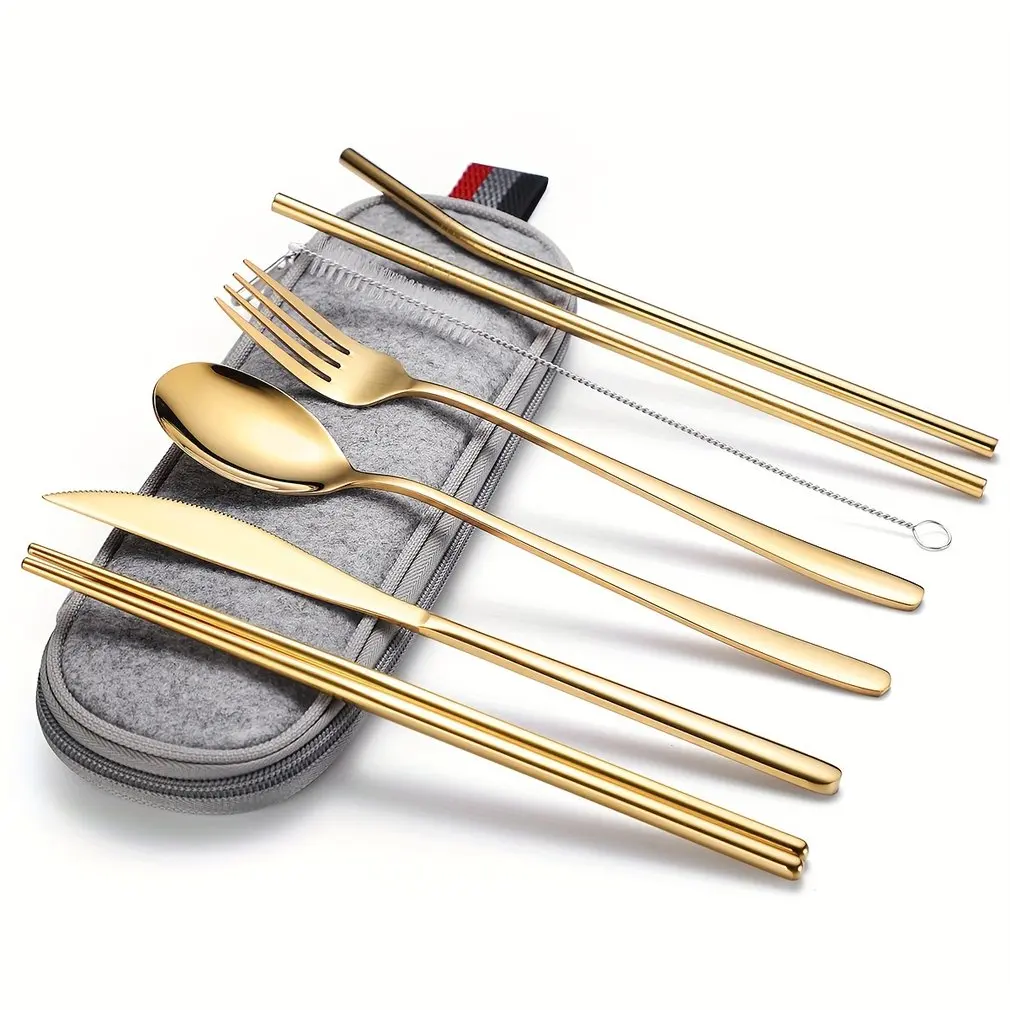 New 7pcs Gold Dinnerware Set Stainless Steel Steak Knife Fork Coffee Spoon Teaspoon Flatware Dinner Set Western Food Restaurant